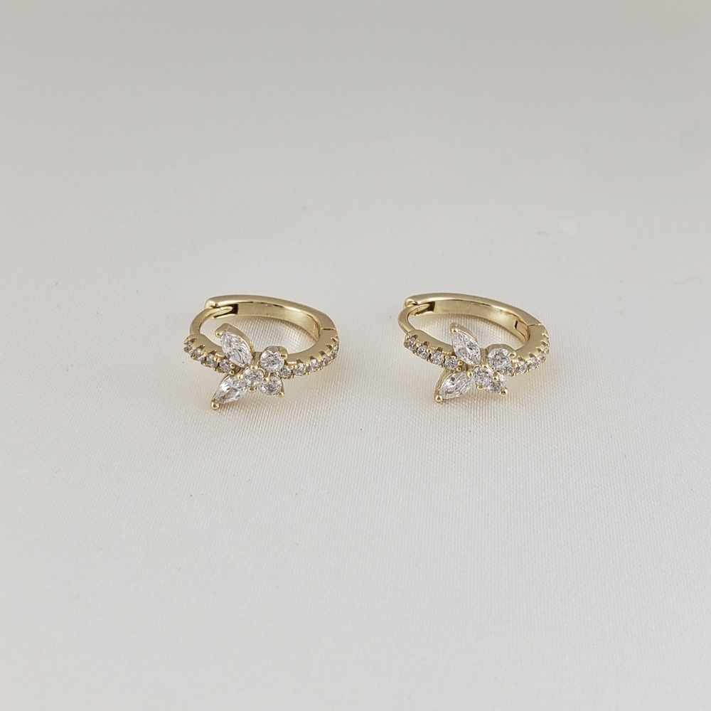 14K Gold Diamond Butterfly Huggie Hoop Earrings